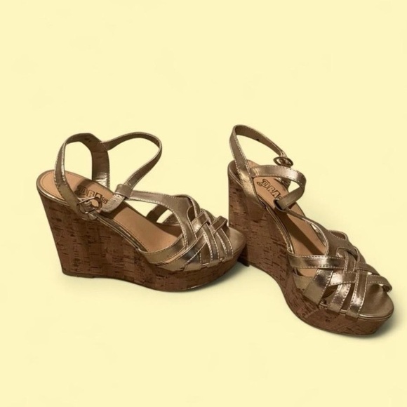 Brash Shoes - Brash Metallic Gold Wedge Sandals